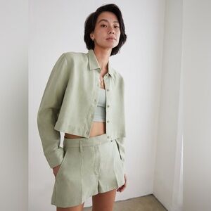 Aritzia Wilfred Proposal Linen Shirt Size XS In Pistachio Green Button Up